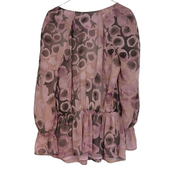 ST JOHN Silk Crepe Watercolor Mauve Circle Jeweled Rhinestone Blouse Top - Picture 2 of 4